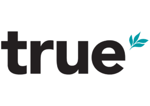 A black and white image of the word true.