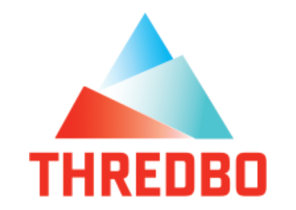 A red and blue logo for thredbo.